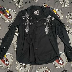 button down mens shirt with embroidered designs